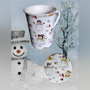 Vintage Kent Pottery 1887 Snowman Themed Mug with Lid